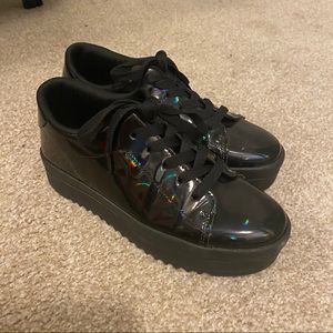 Iridescent holographic platform sneakers